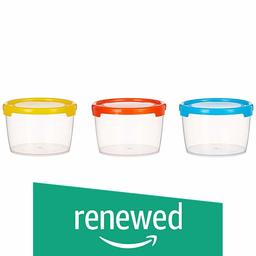 (Renovado) Marca Amazon - Juego de contenedores de almacenamiento de plástico Solimo, 300 ml, juego de 3, multicolor
