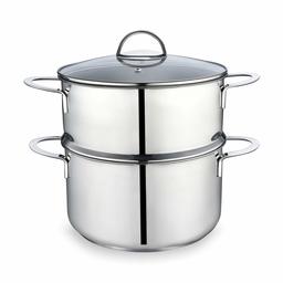 Eono by Amazon Vaporera de 2 niveles para inducción de acero inoxidable con tapa de vidrio templado, acabado de espejo p