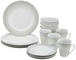 Marca Amazon - Vajilla Solimo de 16 piezas (Diseño de línea)