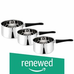 (Renovado) Marca Amazon - Juego de cacerolas de acero inoxidable de 3 piezas Solimo