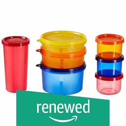 (Renovado) Marca Amazon - Solimo Food Saver Combo - Juego de 7 loncheras de plástico y recipientes multiusos sobrantes (