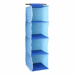 Marca Amazon - Solimo Organizador de armario colgante de tela estampada, 4 estantes, azul