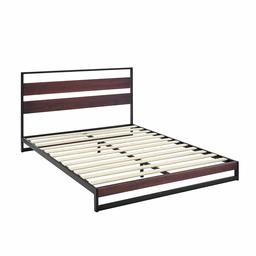 AmazonBasics Aurora cama de plataforma de metal y madera con cabecero – Soporte de madera para pizarra, Queen