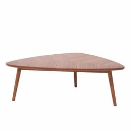 Marca Amazon - Mesa de Centro Triangular Remache con Patas de Madera Maciza, 105 x 60 x 37 cm, MDF Chapado en Nogal/Made