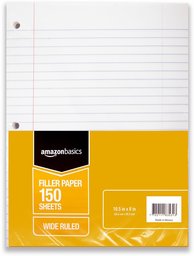 AmazonBasics Wide Ruled Loose Leaf Filler Paper, 150-Sheet, 10.5" x 8", 6-Pack